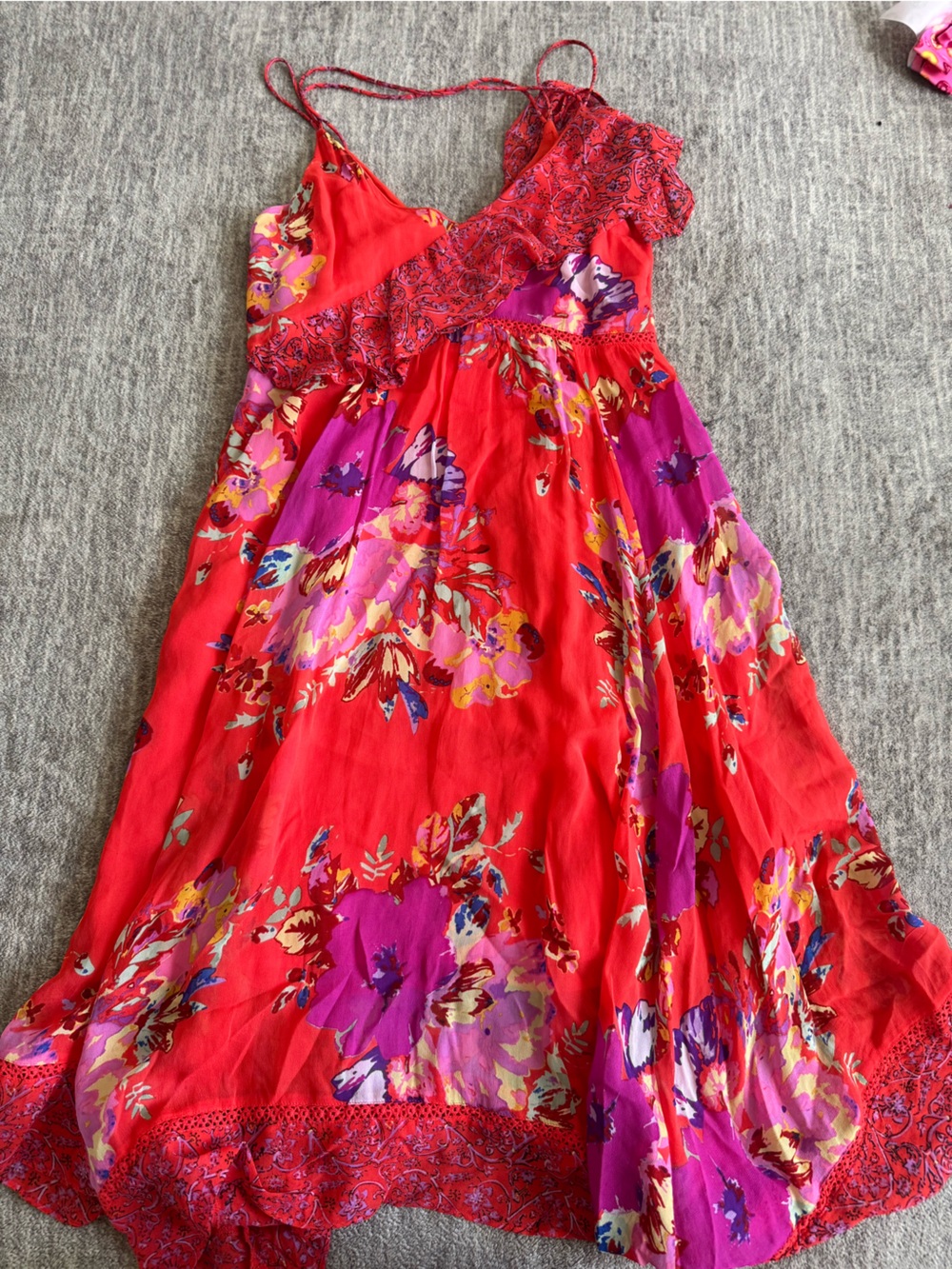 Maeve Red Floral Tunic with Purple Blooms